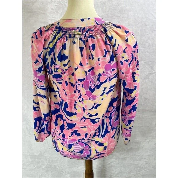 Lilly Pulitzer Silk Blouse Multicolor Oversized Size XXS -S (Read Measurements) - Picture 5 of 9